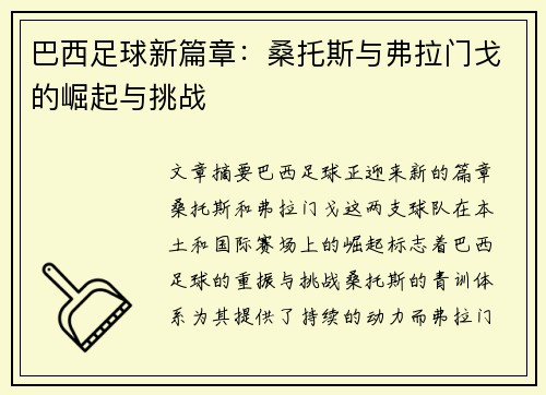 巴西足球新篇章：桑托斯与弗拉门戈的崛起与挑战