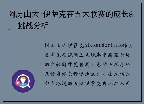 阿历山大·伊萨克在五大联赛的成长与挑战分析